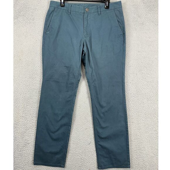 Bonobos Khaki Pants Men 33X30 Green Slim Fit Flat Front Straight Leg 100% Cotton